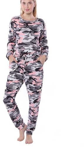 Coolwife Women's Pajama Set Soft Sleepwear Nightwear Long Sleeve Tops and Pants Loungewear Pyjamas Set (Pink Camouflage, Large)