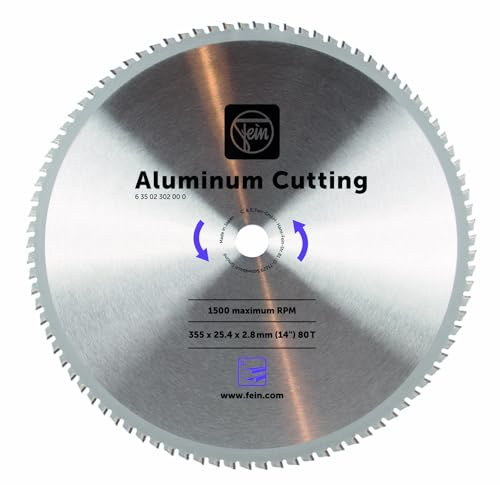 FEIN Sägeblatt Aluminium ø 355 mm (Zubehör für Metallkappsäge MKAS 355, Maße 355 x 25,4 x 2,8 mm, 80 Zähne) 63502302000