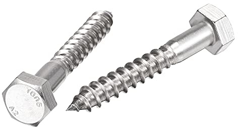 sourcing map Hexagonal Tire-fond M10 x 70mm 304 Inox Acier Demi-fil Autotaraudeuse Boulons pour Bois Vis 5Pcs