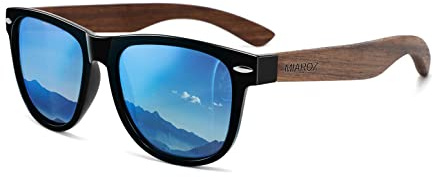 MIAROZ Damen Herren Sonnenbrille Polarisiert: Holzrahmen Anti-Blendung UV400 Schutz – Ideal für Paare Reisen Geschenk Outdoor Autofahren (deep blue)