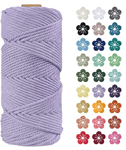 LEREATI Makramee Garn 4mm x 100m Helles Lila Baumwollkordel Natur Baumwollseil Farbig Baumwollgarn, Macrame Cord 4mm für DIY Geflochten, Makramee Deko, Hängepflanze, Wandbehang, Vorhang
