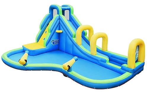 DREAMADE Aufblasbare Hüpfburg Wasserpark mit 2 Rutsche & Spielpool & Wasserpistolen & Kletterwand, Wasserrutsche Outdoor, Wasserspielcenter mit Planschbecken, fürKinder 4-12 Jahre, 478x366x242cm