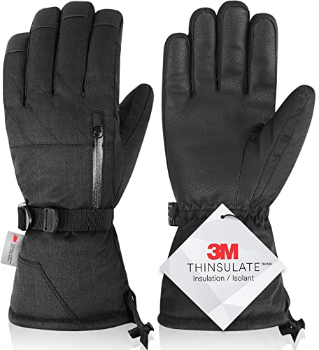 Magelfarm Ski Gloves Waterproof Touchscreen for Men Women Winter Snow Snowboard Gloves Warm Thermal Insulated Black Snowmobile Gloves with Pocket for Extreme Cold Weather Outdoor Windproof Large