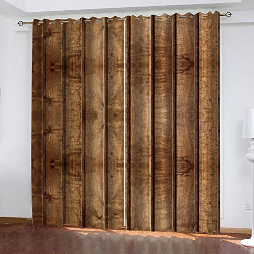 Cortinas Cortas Para Ventanas, 3D Arte De Listones De Madera Vintage Cortina Habitacion Para Salon Dormitorio De Niños, 140x160Cm Cortina Opaca Termica 2 Piezas Con Ojales, Cortinas Moderno Aislantes