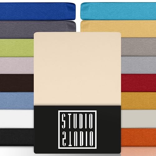 STUDIO Basic Spannbettlaken 180x200cm – Jersey-Spannbetttuch aus 100 % gekämmter Baumwolle – Creme – Öko-Tex Zertifiziert, bügelfrei & elastisch – für Matratzen 15–25 cm