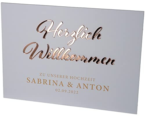 Goodtimes Willkommensschild Hochzeit mit persönlichen Namen & Datum 42x30 Rosé Gold