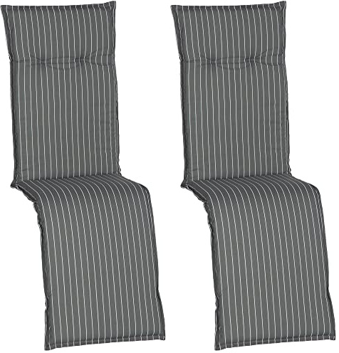 NYVI Auflage Barcelona für Relaxliegen/Relaxstühle 171x50 cm 2er Set Grau Weiße Streifen - Liegenauflage mit Komfortschaumkern und Bezug - Sitzpolster für Gartenliegen & Relaxsessel