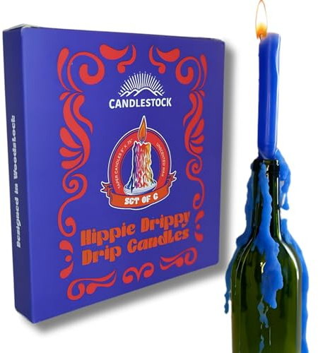 Candlestock Candele Hippie Drippy Drip - Confezione da 6 candele coniche gocciolanti - Candele da fusione per bottiglia di vino (confezione da 6, bianco, avorio, nero, blu, arancione, verde))