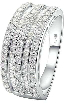 Ayoiow Hochzeitsring Damen, Weißgold Ring Damen 750 mit Rund Diamant 1ct Ringe Weiß Größe 62 (19.7)
