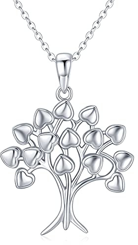 KINGWHYTE Collana con ciondolo a forma di albero della vita, in argento Sterling 925, a forma di cuore, idea regalo per donne, ragazze, mogli, amiche, Argento sterling, Nessuna pietra preziosa