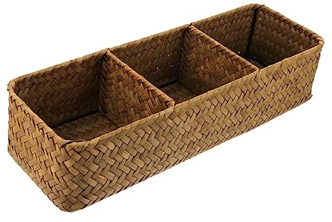 COLLBATH 1 Stück 3 Gewebte Aufbewahrungsbox Aufbewahrungskorb Aus Rattan Aufbewahrungskorb Für Die Arbeitsplatte Dekorative Körbe Desktop-kosmetikbox Weide Schreibtischbuch Lagerung Stroh