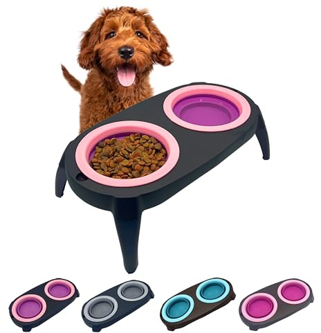 EL ÁTICO PETS Hundenapf Erhöht mit Antischlingnapf Hunde. Fressnapf Katze mit Trinkbrunnen für Katze. 2 Ausziehbare and Ausklappbare Katzennapf Flach. Erhöhter Hundenapf. Hunde Napfset (Rosa)