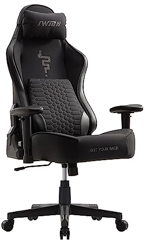 IWMH Gaming Stuhl - Ergonomischer Bürostuhl Schreibtischstuhl mit 3D-Lordosenstütze, Racing Sessel Computerstuhl Rückenlehne Verstellbarer Drehsessel, Höhenverstellbarer (Schwarz)