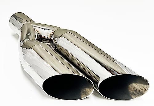 Exhaust Tip 3.00 Inlet 3.50 Dual Outlet 18.00 Long WDSW350018-300-HP-SS 304 Stainless Single Wall Sideways Slant Wesdon Exhaust Tip