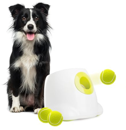 ALL FOR PAWS Automatischer Hundeballwerfer, Wiederaufladbarer Ballwerfer für große Hunde, Interaktive Tennisballwurfmaschine für Hunde, Apportierspielzeug für Welpen, mit 3 Bällen