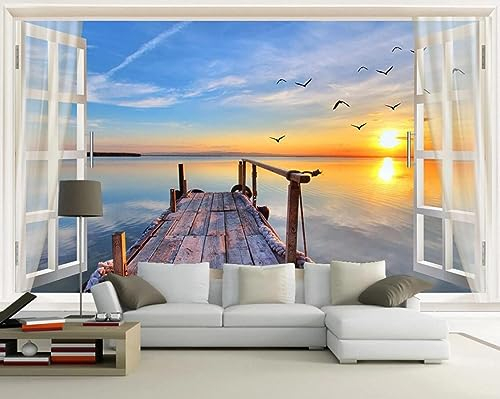 Papel Pintado Vista De Ventana Vista Frente Al Mar Mural Papel Tapiz 3D Moderno Fotomurales -307526 150x105cm