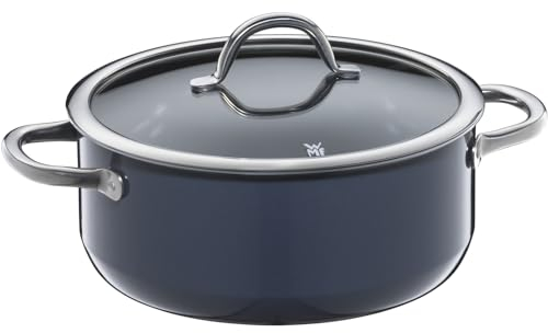 WMF Fusiontec Inspire Grande casserole à induction avec couvercle en verre et céramique high-tech résistante aux rayures, non revêtue, bleu foncé, 24 cm, fabriquée en Allemagne