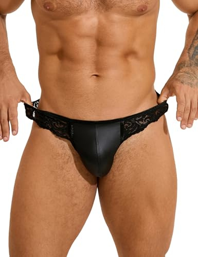 ohyeahlady Micro Tanga Uomo in Pelle Mini Perizoma Taglie Forti Mutande Slip Intimo Maschile Bikini a Vita Bassa Elastici Thong T-Back G-String Mankini Lingerie Curvy Underwear
