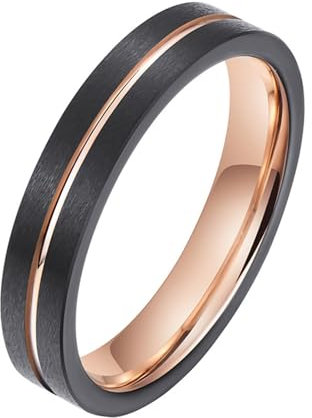 Epinki Wolfram Ring 4MM, Matte Gebürstet Rille Damenringe Band Ringe, Rose Gold Schwarz Eheringe Damen Ring, Gr.60 (19.1)