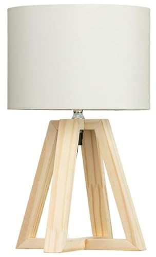 RA-HOMESTORE® Small Tripod Lamp Natural Wood Tripod is Modern Looking, Fresh and Natural, Giving Your Desk, Side Table or Night Stand a dose of Style.- Cream.