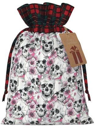 WURTON Geschenktüten mit Blumenmuster und Totenkopf-Druck, für Weihnachtsfeiern, Geschenktüten für Weihnachten, Süßigkeitenverpackung, Weihnachtszubehör