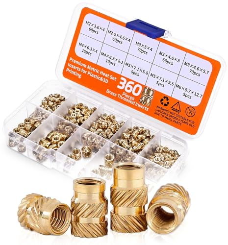 Assortiment de 360 inserts filetés de qualité supérieure pour plastique et impression 3D, M2 M2,5 M3 M4 M5 M6, inserts métriques en laiton