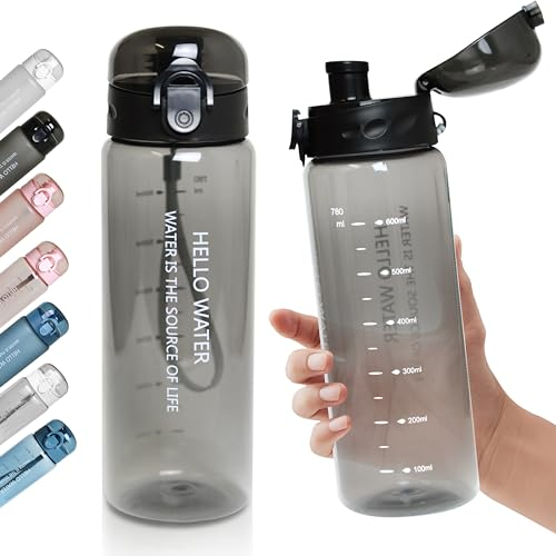 Trinkflasche, Sport Trinkflasche,780ML Auslaufsicher Sport Wasserflasche, Sportflasche für Fahrrad, Camping, Yoga, Gym (1 Flasche) (Schwarz)
