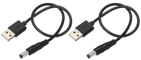 sourcing map USB to DC Power Cable 0.3 M USB to DC 5.5mm x 2.5mm 5v Power Cord Black for Mini Fan Camera Mobile Phone Tablet Devices 2 Pcs