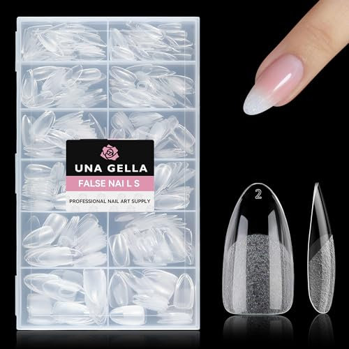 UNA GELLA Capsule Américaine Ongle Amande, 504 Pièces 12 Tailles Capsule Americaine Pointes Préformées en Gel Demi-Mat pour Ongles Acryliques, Faux Ongles Autocollants pour Extension et Art DIY