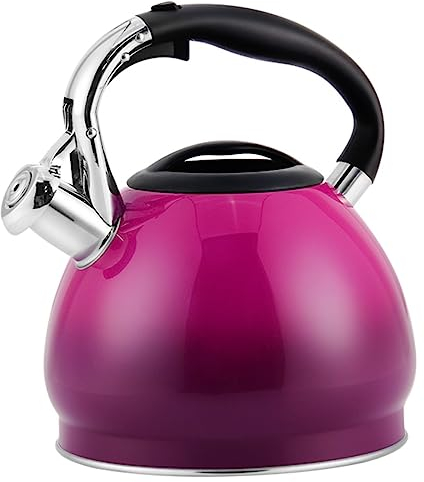 Bouilloire Sifflante Chaudière De Bouilloire De Cuisinière Rétro Pour Cuisinière À Gaz Cuisinière À Induction 304 Bouilloire À Thé En Acier Inoxydable Théières pour Cuisinière Bouilloire à Flûte(Purpl