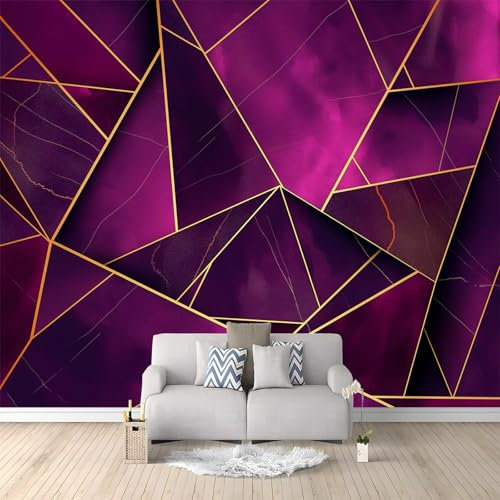Papel Pintado Líneas geométricas doradas violeta oscuro 250x175 cm Fotomurales Salón Dormitorio Despacho Pasillo Decoración murales decoración de paredes moderna