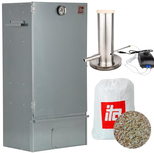 ITA Horno para ahumar 7005 – Juego de ahumar con generador de humo – Armario con termómetro – Acero inoxidable – Calidad UE – Directo del fabricante – 81 cm con 3 pisos