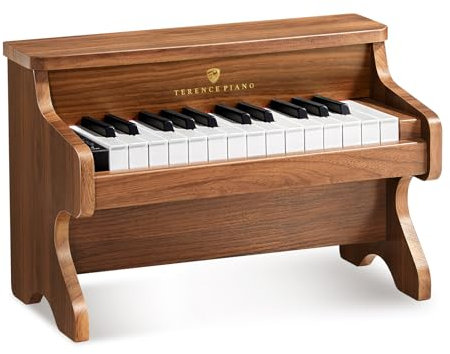 TERENCE Kids Piano Keyboard 25 KEYS 2 Full Octaves Natural Wooden Materials 2 Power Options with Dust Cover English Songbook Keyboard Stickers Electric Keyboard Piano for Kids Wooden