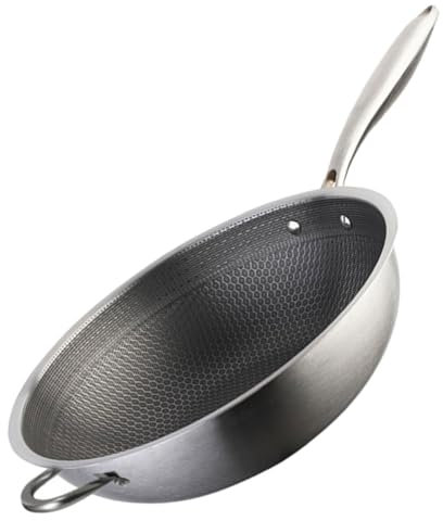 Alipis Wok Acciaio Inossidabile Rivestimento Honeycomb Antiaderente Padella Adatta Per Induzione e Cucine Gas Facile Da e Resistente Ai Graffi