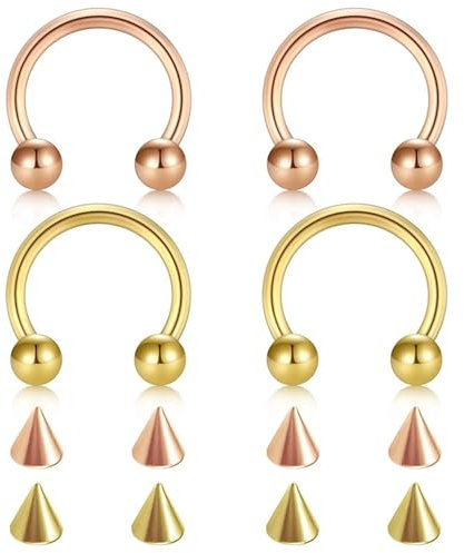 Tolldek 4 Stücke Nase Nostril Piercing Stecker, Edelstahl 1.2mm U Hufeisen Barbell Kegel Ersatz Nasenstecker, Piercing Nasenflügel Ring, Lippen Ohr Nasen Piercingschmuck für Frauen