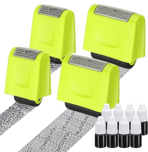 PATIKIL Identity Theft Protection Roller Stamp, 4Pcs 0.7/1.7 Confidential Roller Stamp Privacy ID Police Stamp Roller for Security ID Address with 8Pcs Refills, Light Green