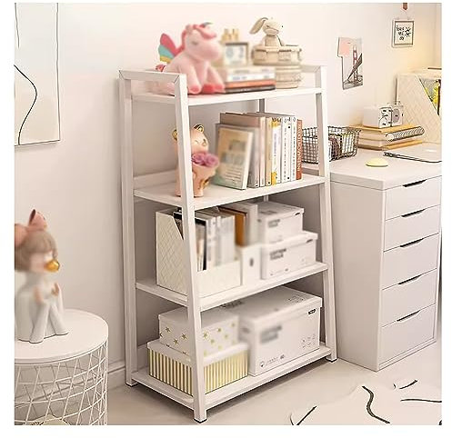 Libreria a 4 ripiani a scaletta bianca per riporre oggetti multifunzionali in casa, camera da letto, bagno e ufficio