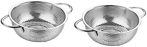 OKUMEYR 2pcs Multi-Functional Drain Basket Stainless Steel Sink Strainer Dish Drainer for Vegetable Fruit Rice Comfortable to Hold Handles Fast Drainage