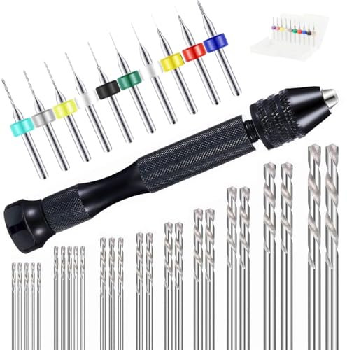 36PCS Mini Hand Drill Bit Set, Lylxienty Precision Pin Vise Hand Drills, Micro Mini Twist Drilling Bits 0.5-3mm and PCB Drill 0.1-1mm for Model Making Electronic Drilling Holes Woodworking Jewelry DIY