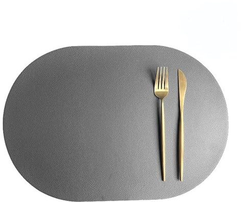 2er Leder Tischsets Set 43.5x30cm Kunstleder Platzset Abwaschbar, Hitzebeständig Wasserdicht Platzdeckchen rutschfest Tischuntersetzer Kunstleder Tischsets Abwaschbar Leder Untersetzer (Grau,Blau)