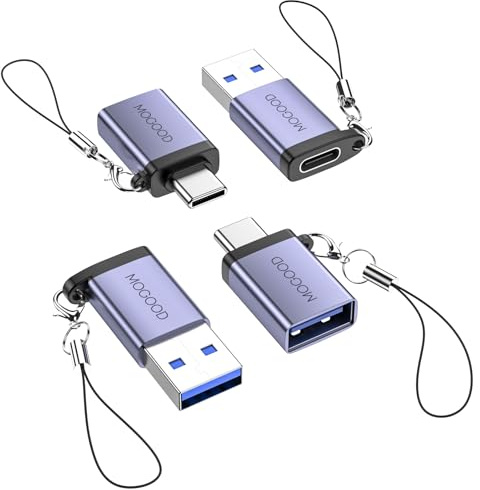 MOGOOD Adaptateur USB C vers USB 3.0 OTG 4 Pack, Convertisseur Type A Mâle vers Type C Femelle 5Gbps, Chargeur OTG Thunderbolt 4/3, Adaptateur USB C pour MacBook Air, iPhone 16/15, Galaxy S25/24 etc