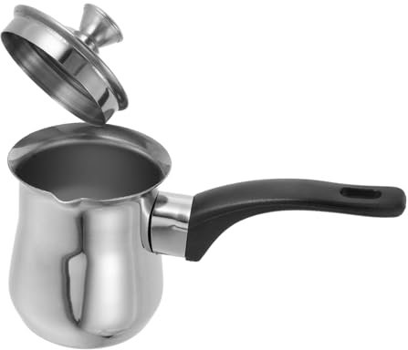SECFOU Pentola Con Coperchio in Acciaio Per Scaldare Latte e Burro Caffettiera Turca Con Manico Per Fornello Bollitore Per Caffè e Tè