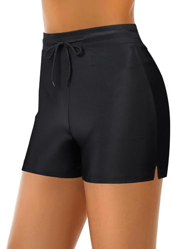 Runmeihe Damen-Badehose mit verstellbarem Kordelzug, schnell trocknend, Damen-Badeanzughose, Menstruations-Badeanzughose, Schwarz , 46