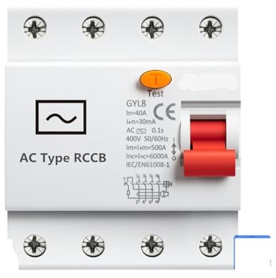 AWWVRLMM Disjoncteur différentiel triphasé + N, Interrupteur de sécurité, disjoncteur électromagnétique RCD 25A 40A 63A avec Certificat CE CB 1 pièces(100mA,4P 40A)