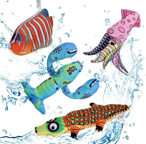 BoomBone Squeaky Dog Water Pool Toys 4 Pack, Interactive Summer Essentials Floating Dog Toys for Small Meidum Dogs Water Beach Fetch
