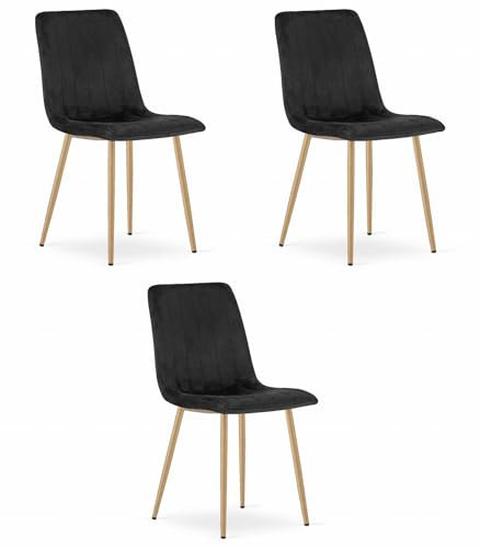 Best For Home stol sammet/träfärgade ben 1–4 (svart, set om 3)