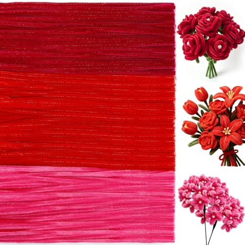Kuppt 300 Stück Pfeifenputzer zum Basteln, Pfeifenreiniger Rote 30cm | Pfeifenreiniger zum Basteln, Chenilledraht für Blumen, Heimdekoration, DIY Handwerksprojekte