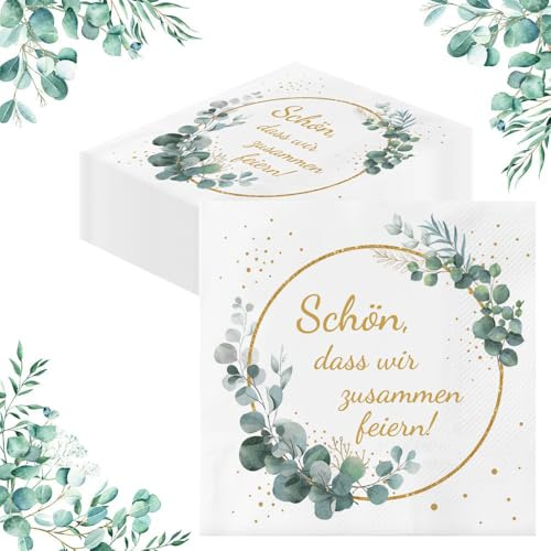 GROVBLE 40 Stück Servietten Schön dass wir zusammen feiern Geburtstag | Eukalyptus Papierservietten 33x33 cm für Hochzeit, Geburtstag und Party, elegante Tischdeko ration für besondere Feiern.