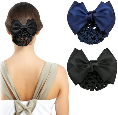 BDEPSTR 2 pcs Filet à Chignon avec Nœud Barrette à Cheveux Française Couverture de Chignon Pince à Cheveux pour Femme-B