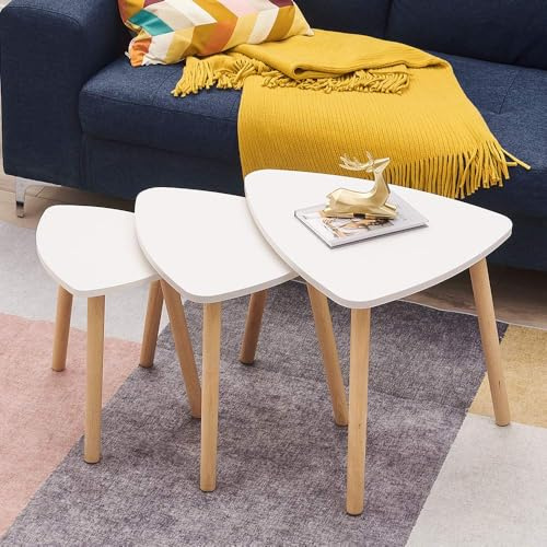 Panana Nest of 3 Tables Coffee Table Side End Table for Living Room Multi-functional Nesting Side Table (White)
